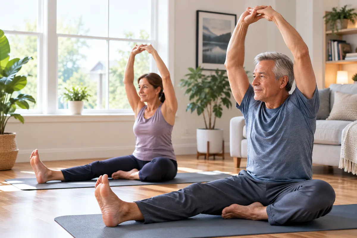 Illustration of joint mobility and flexibility exercises for seniors