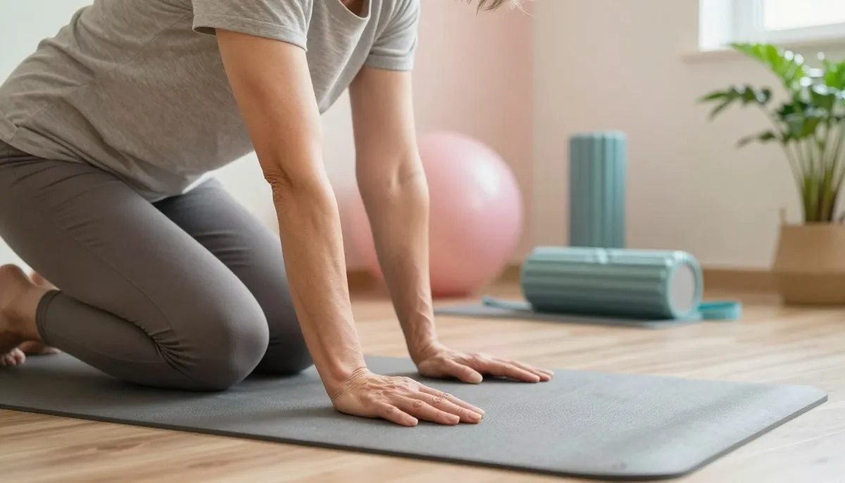 Senior man practicing arthritis joint care with gentle exercises
